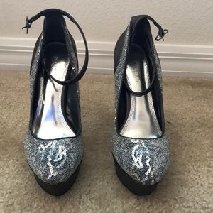 Gray and silver heels